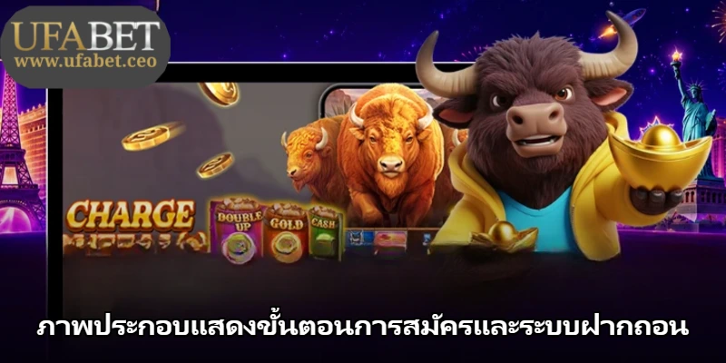 ภาพประกอบแสดงขั้นตอนการสมัครและระบบฝากถอน